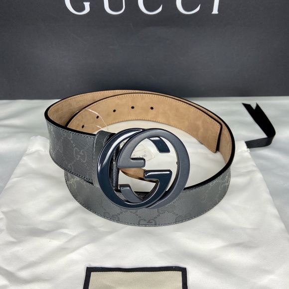 GUCCI Interlock GG Logo Imprime Coat Canvas Belt - Picture 1 of 12